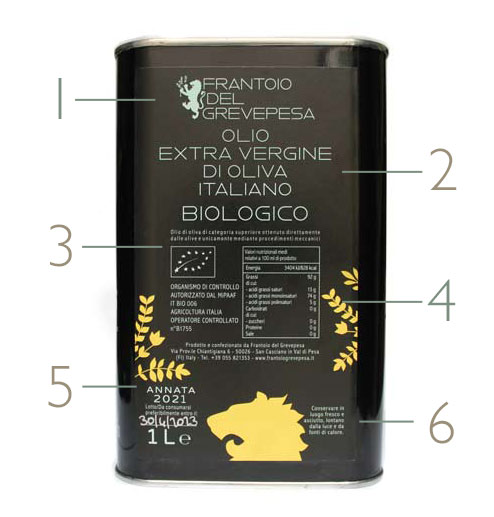 6 prvků etikety extra panenského olivového oleje