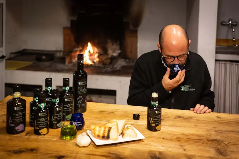 Olivenölverkostung – Phase 3 – Riechen Sie am Öl, um die Eigenschaften zu analysieren